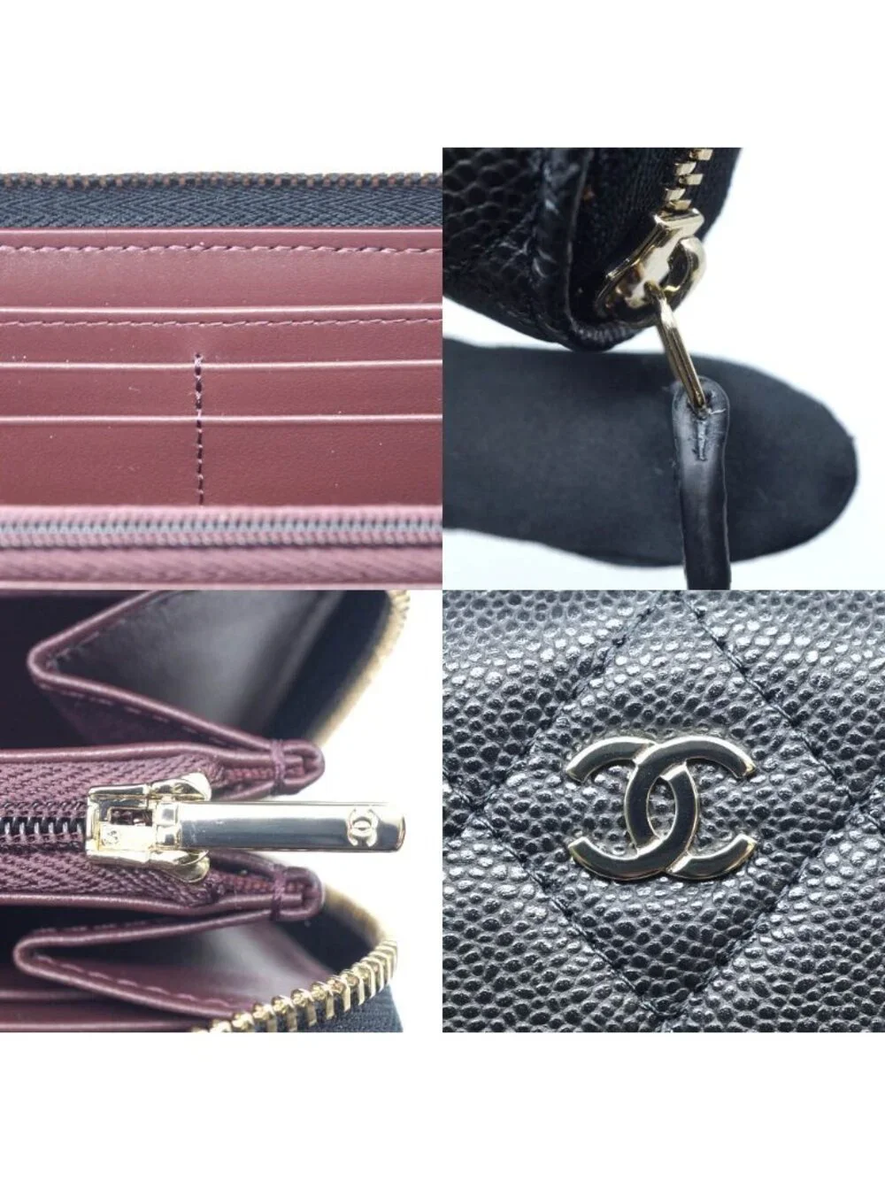 Chanel Quilted Classic Long Zip Wallet Caviar Leather Black Red Gold
